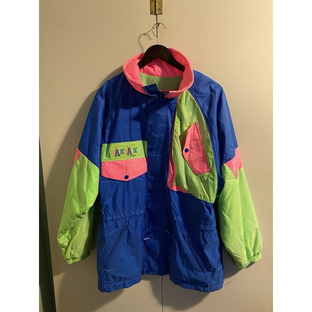 Vintage Hiverna Adventure Anorak Jacket Mens Size 40 Neon Color Block 80s 90s